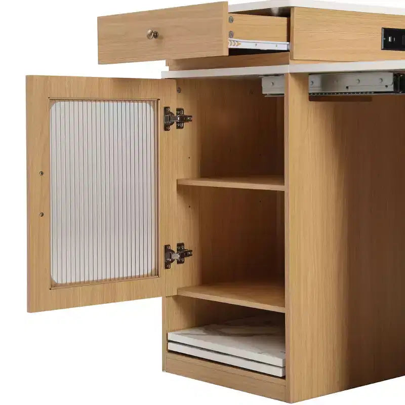 59.5" Kitchen Island with Extendable Dining Table, Double-Sided Storage & Power Outlet, Natural