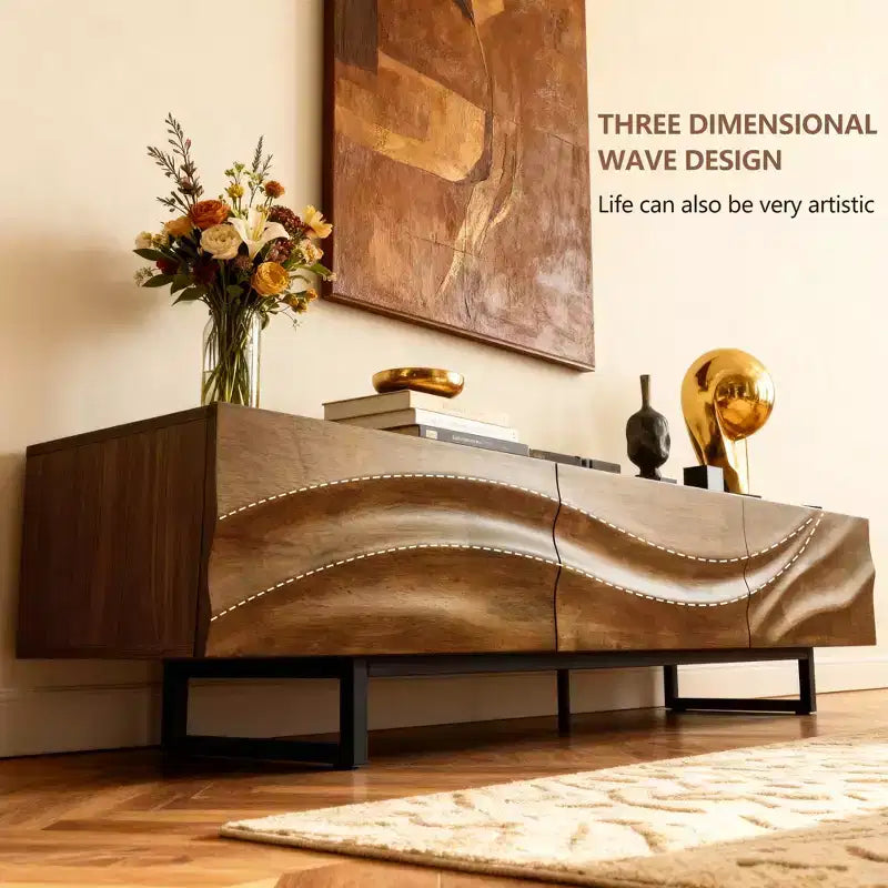 82.83 Inch Modern TV Stand with Solid Wood Drawers and Vents, Media Console for Living Room Gaoyangjiaju