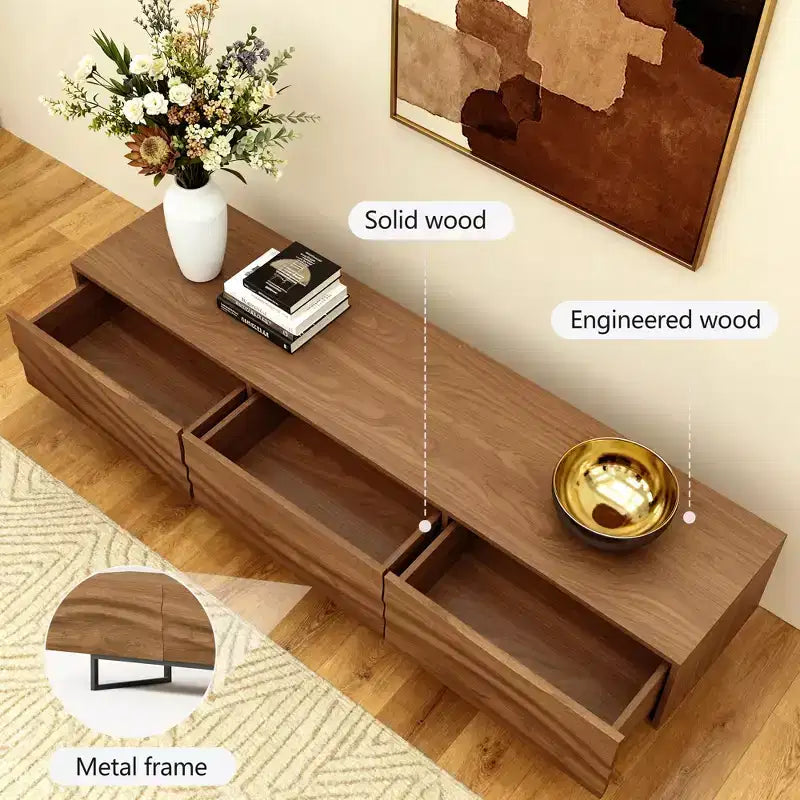 82.83 Inch Modern TV Stand with Solid Wood Drawers and Vents, Media Console for Living Room Gaoyangjiaju