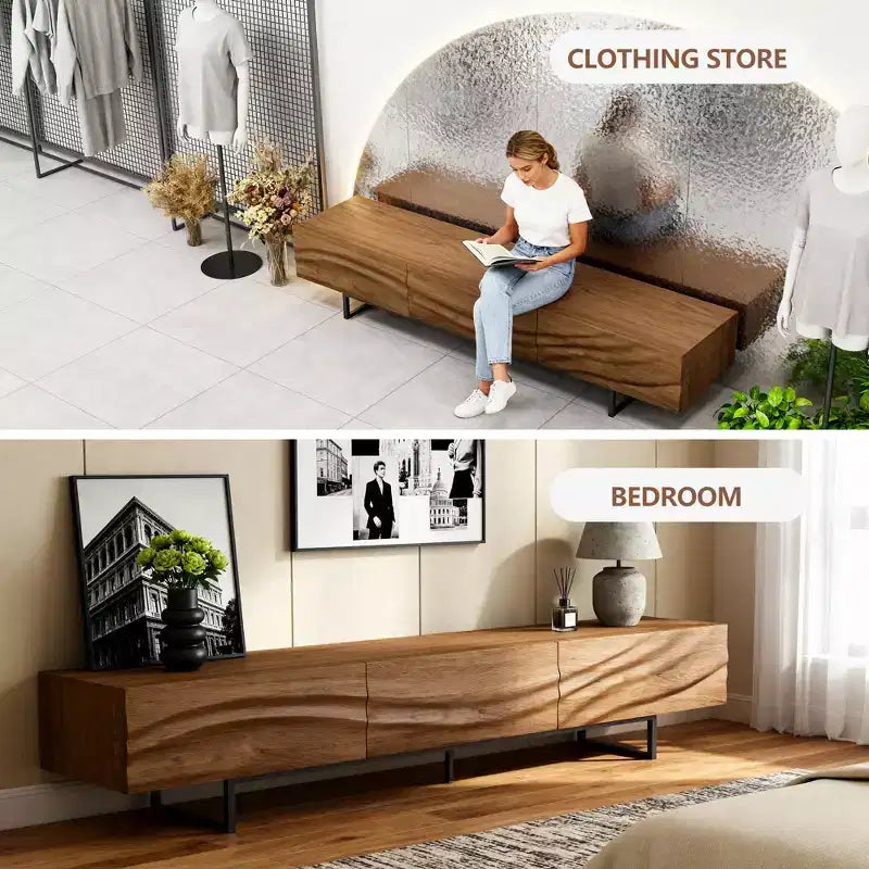82.83 Inch Modern TV Stand with Solid Wood Drawers and Vents, Media Console for Living Room Gaoyangjiaju