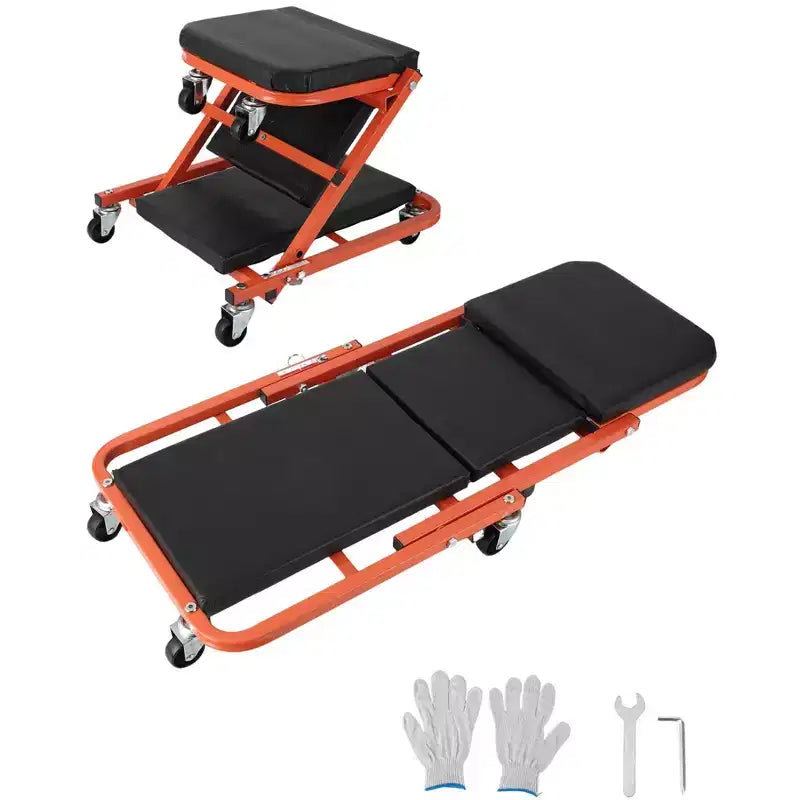36 Z-Creeper Seat on Wheels, 2-in-1 Foldable Garage Creeper Shop Seat, 6 Swivel Casters, 330 LBS Capacity