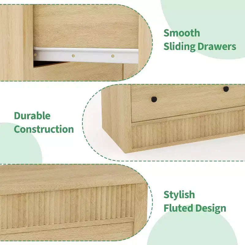 6-Drawer Dresser with Wooden Fluted Design, Modern Oak Chest of Drawers, Storage Organizer for Bedroom, Living Room, Hallway, Entryway, Natural Oak