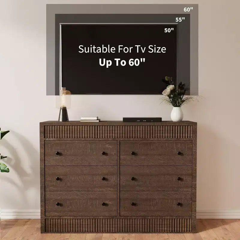 6-Drawer Dresser with Wooden Fluted Design, Modern Oak Chest of Drawers, Storage Organizer for Bedroom, Living Room, Hallway, Entryway, Natural Oak