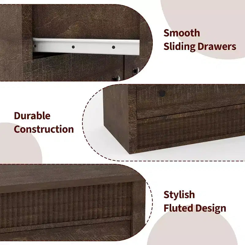 6-Drawer Dresser with Wooden Fluted Design, Modern Oak Chest of Drawers, Storage Organizer for Bedroom, Living Room, Hallway, Entryway, Natural Oak