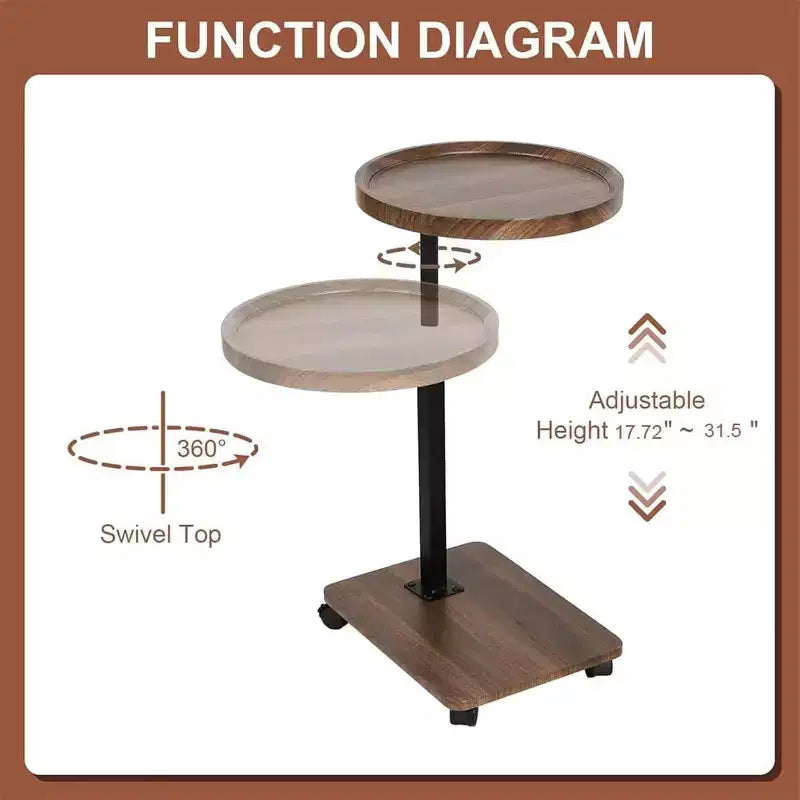 C Shaped End Table, Adjustable Height Couch Side Table, Horizontal 360Swivel Small Couch Side Tables That Slide Under, C Shaped End Table