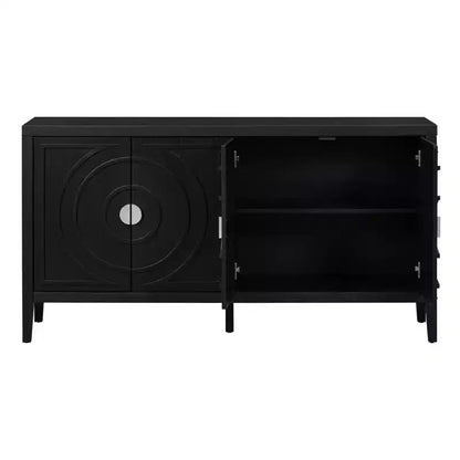 Sideboard Storage Cabinet with Circular Groove Design, Round Metal Door Handle Console Table with Adjustable Shelf, for Kitchen
