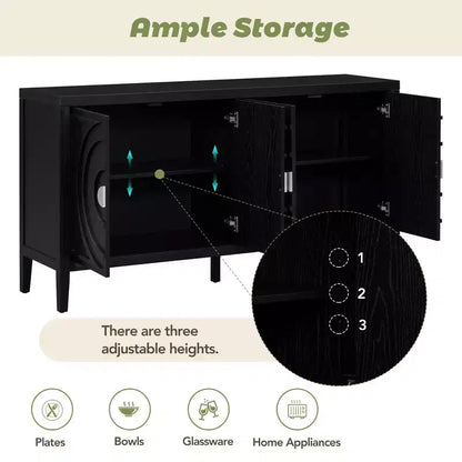 Meuble de rangement avec rainure circulaire, Console de table avec poignées de porte rondes en métal et étagère réglable, pour cuisine