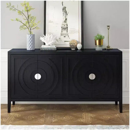 Meuble de rangement avec rainure circulaire, Console de table avec poignées de porte rondes en métal et étagère réglable, pour cuisine