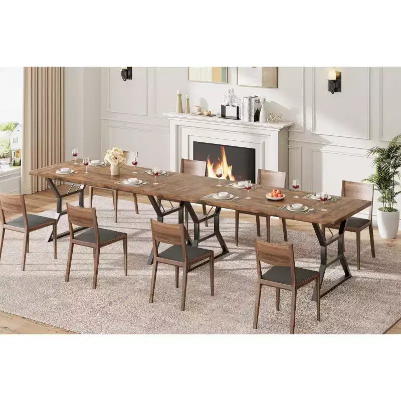 Rectangular Dining Table for 6 People, Kitchen Tables with Extra Heavy Duty Metal Legs, Retro Brown