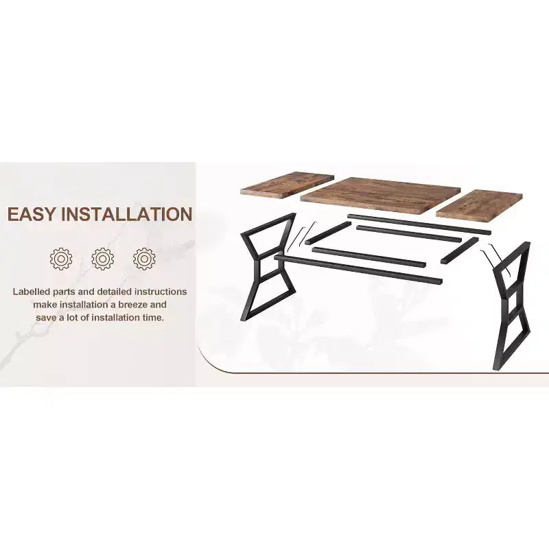 Rectangular Dining Table for 6 People, Kitchen Tables with Extra Heavy Duty Metal Legs, Retro Brown