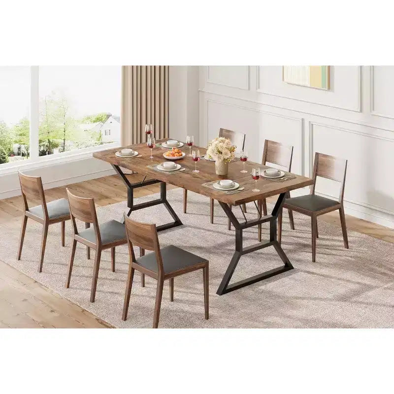 Rectangular Dining Table for 6 People, Kitchen Tables with Extra Heavy Duty Metal Legs, Retro Brown