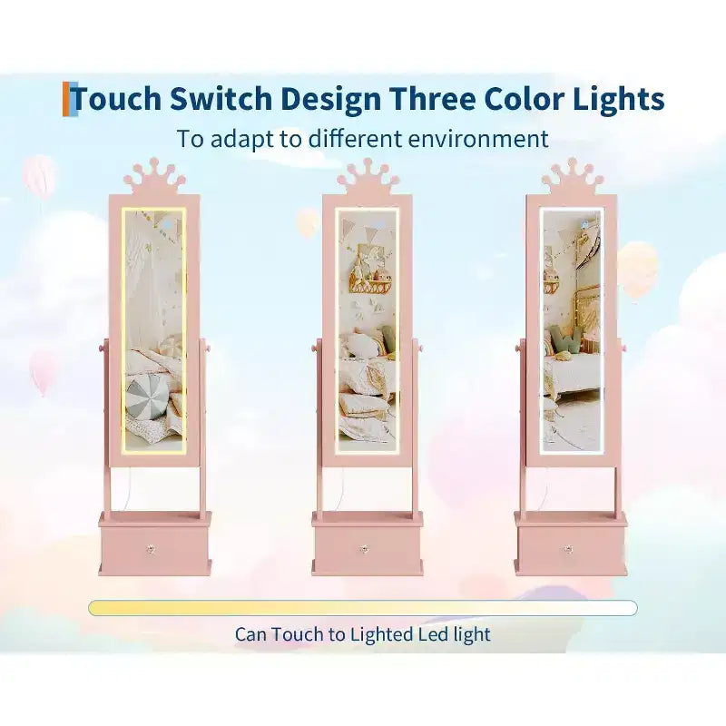 46 Kids Jewelry Cabinet with Full-Length Mirror, Storage Drawers and Jewelry Armoire for Kids Bithday