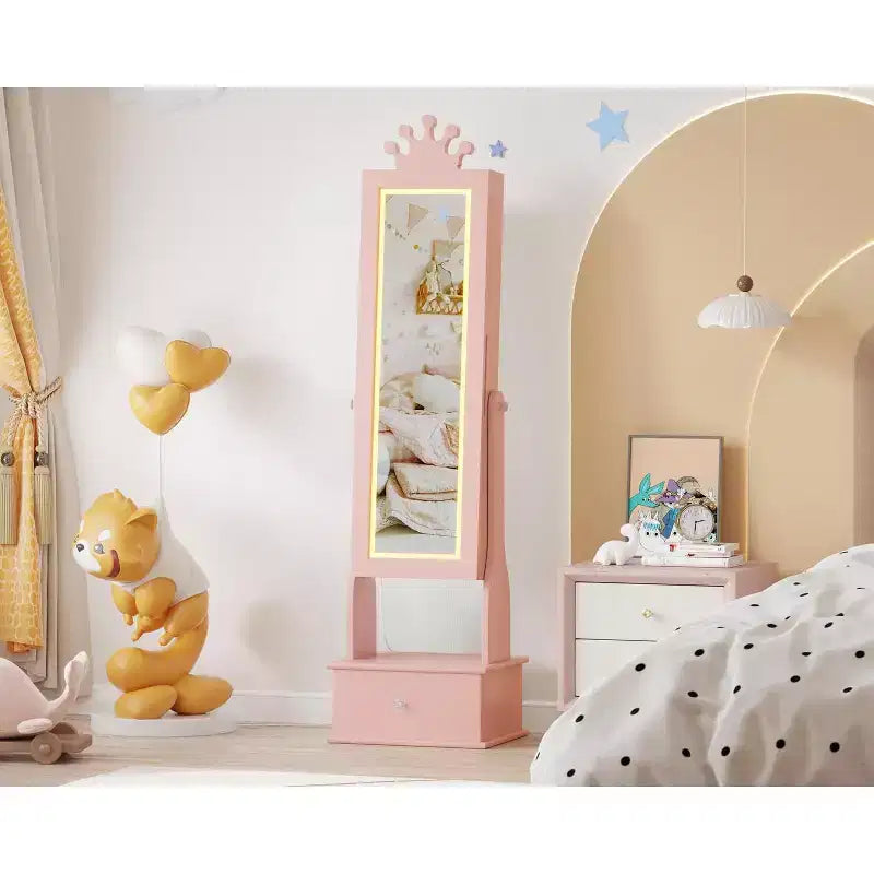 46 Kids Jewelry Cabinet with Full-Length Mirror, Storage Drawers and Jewelry Armoire for Kids Bithday