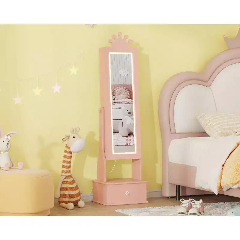 46 Kids Jewelry Cabinet with Full-Length Mirror, Storage Drawers and Jewelry Armoire for Kids Bithday