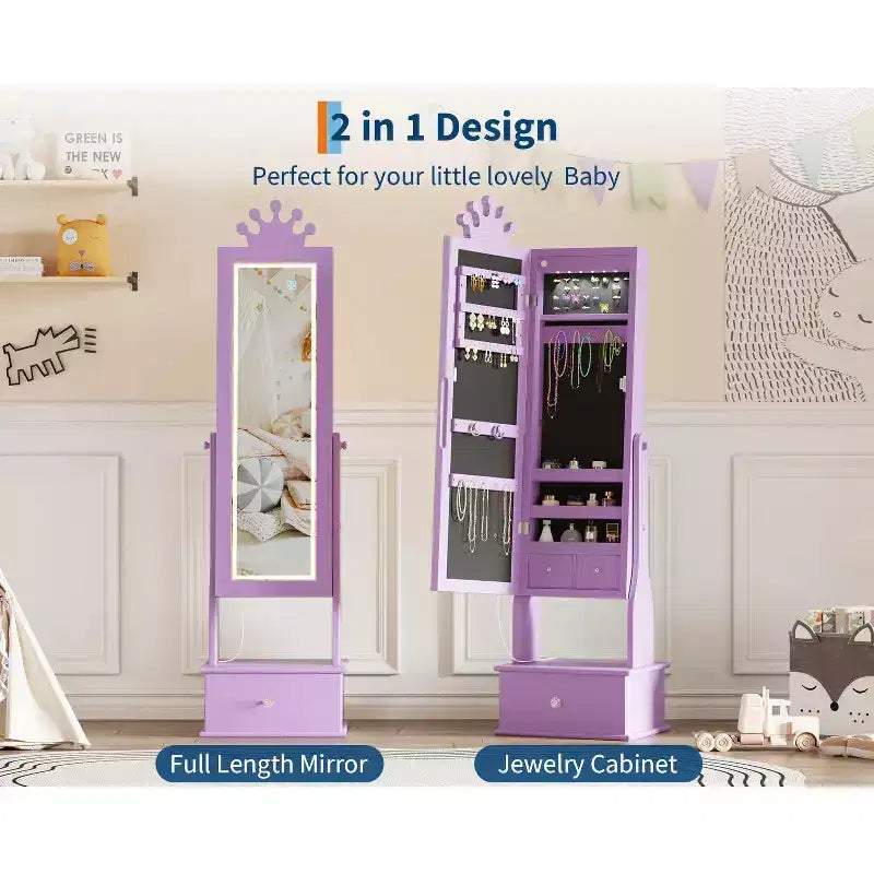 46 Kids Jewelry Cabinet with Full-Length Mirror, Storage Drawers and Jewelry Armoire for Kids Bithday