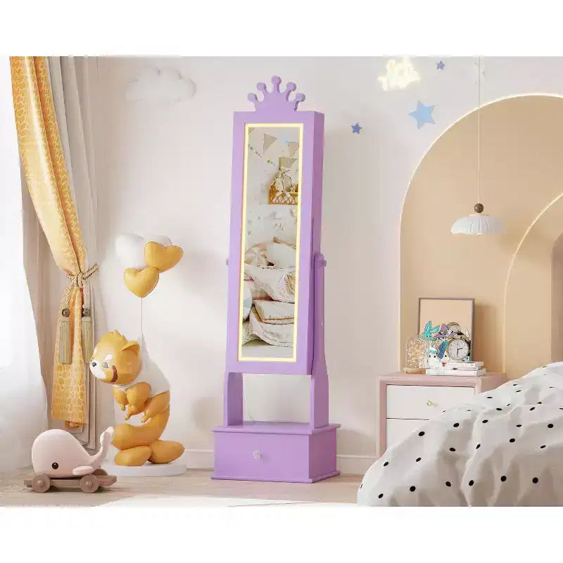 46 Kids Jewelry Cabinet with Full-Length Mirror, Storage Drawers and Jewelry Armoire for Kids Bithday