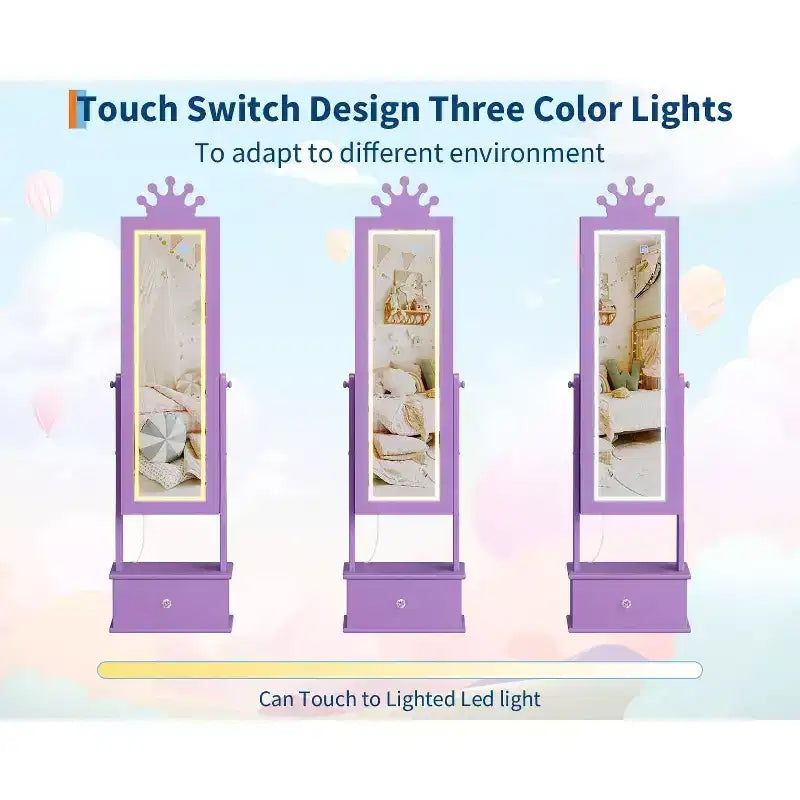 46 Kids Jewelry Cabinet with Full-Length Mirror, Storage Drawers and Jewelry Armoire for Kids Bithday