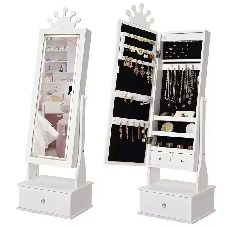 46 Kids Jewelry Cabinet with Full-Length Mirror, Storage Drawers and Jewelry Armoire for Kids Bithday