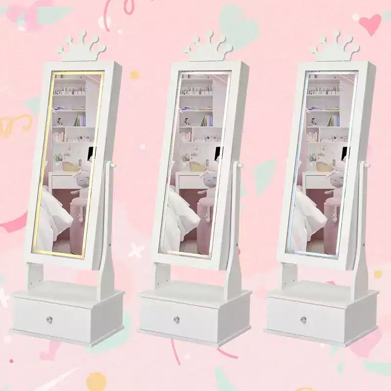 46 Kids Jewelry Cabinet with Full-Length Mirror, Storage Drawers and Jewelry Armoire for Kids Bithday
