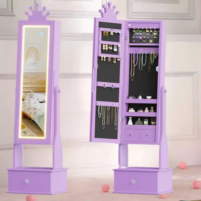 46 Kids Jewelry Cabinet with Full-Length Mirror, Storage Drawers and Jewelry Armoire for Kids Bithday