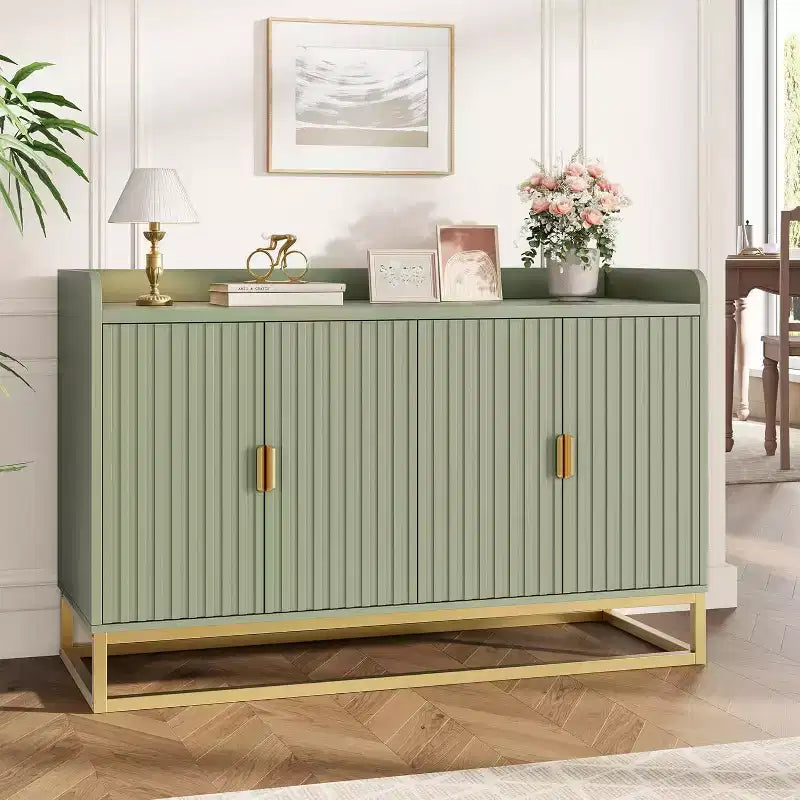 Buffet Cabinet with Storage Accent Sideboard with 4 Doors 47.2 Wide Fluted Credenza Modern Buffet Table Media Console Cabinet