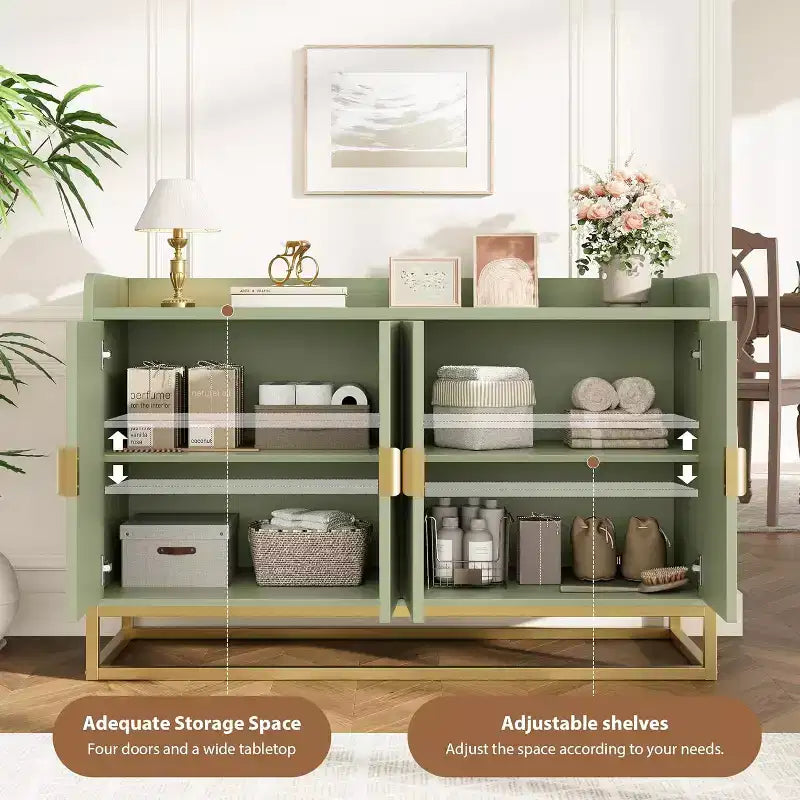 Buffet Cabinet with Storage Accent Sideboard with 4 Doors 47.2 Wide Fluted Credenza Modern Buffet Table Media Console Cabinet