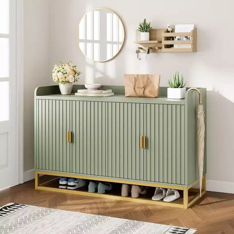 Buffet Cabinet with Storage Accent Sideboard with 4 Doors 47.2 Wide Fluted Credenza Modern Buffet Table Media Console Cabinet