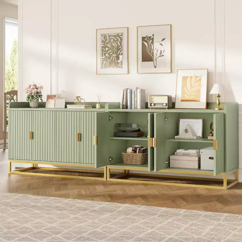 Buffet Cabinet with Storage Accent Sideboard with 4 Doors 47.2 Wide Fluted Credenza Modern Buffet Table Media Console Cabinet