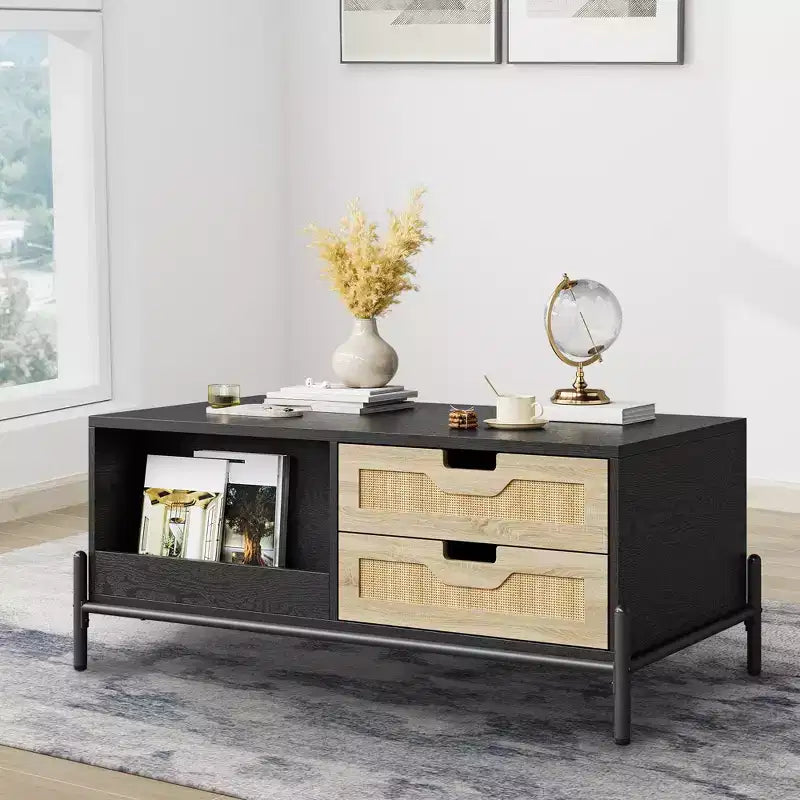 Wooden Center Table Coffee Table for Living Room, Wooden Rectangular Cocktail Table
