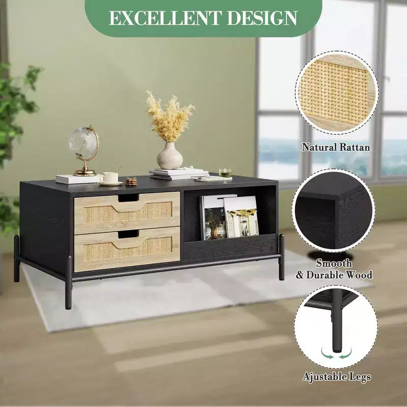 Wooden Center Table Coffee Table for Living Room, Wooden Rectangular Cocktail Table