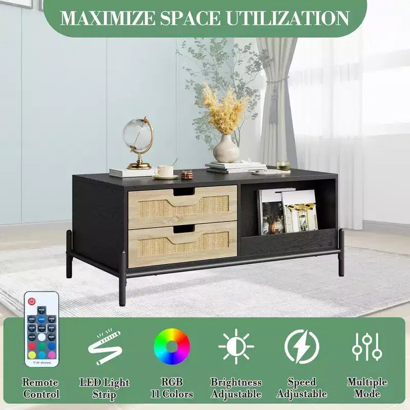 Wooden Center Table Coffee Table for Living Room, Wooden Rectangular Cocktail Table