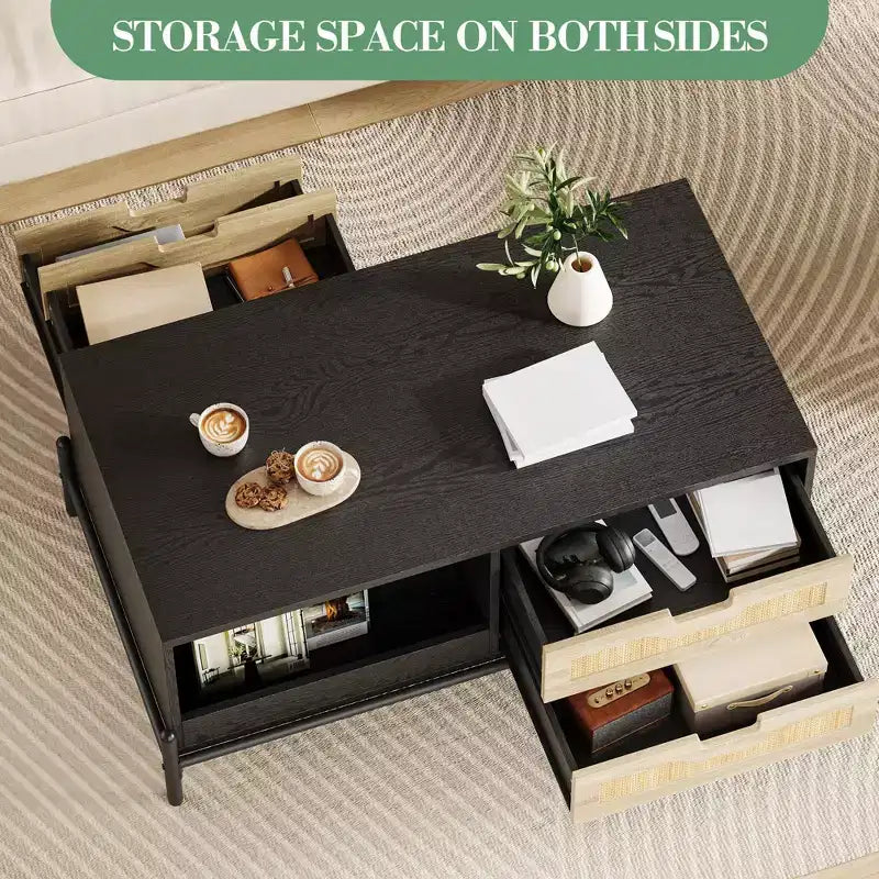 Wooden Center Table Coffee Table for Living Room, Wooden Rectangular Cocktail Table