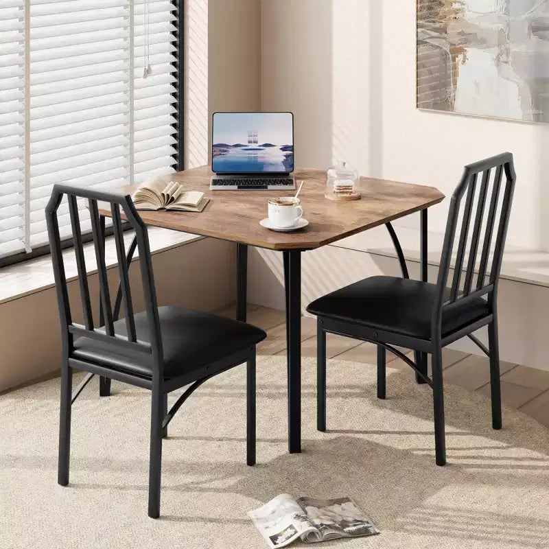 Dining Table, Industrial Modern Wood Farmhouse Square Kitchen Table with Upholstered Chairs, Dining Room Furniture