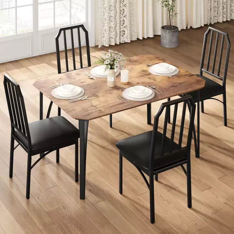 Dining Table, Industrial Modern Wood Farmhouse Square Kitchen Table with Upholstered Chairs, Dining Room Furniture