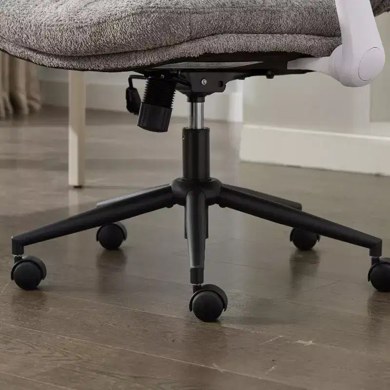 Grey Cross-Leg Flip-Arm Chair: Wide Seat Swivel C Comfy Desk/Vanity for Women, Home/Office Ready