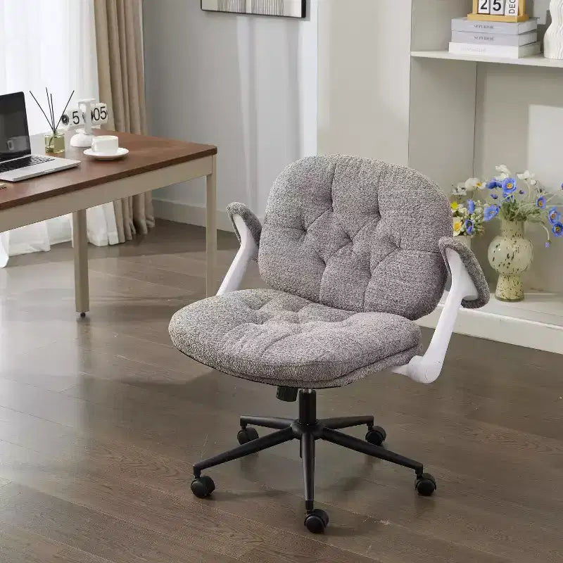 Grey Cross-Leg Flip-Arm Chair: Wide Seat Swivel C Comfy Desk/Vanity for Women, Home/Office Ready