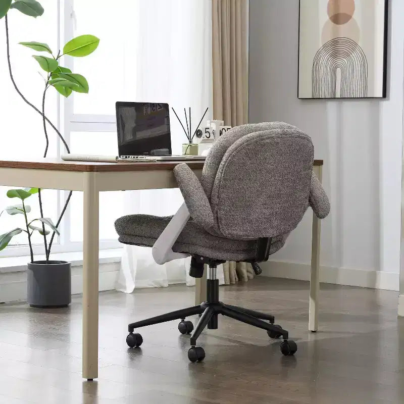 Grey Cross-Leg Flip-Arm Chair: Wide Seat Swivel C Comfy Desk/Vanity for Women, Home/Office Ready