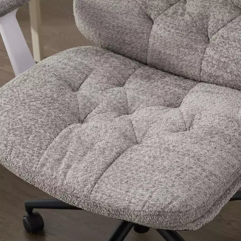 Grey Cross-Leg Flip-Arm Chair: Wide Seat Swivel C Comfy Desk/Vanity for Women, Home/Office Ready