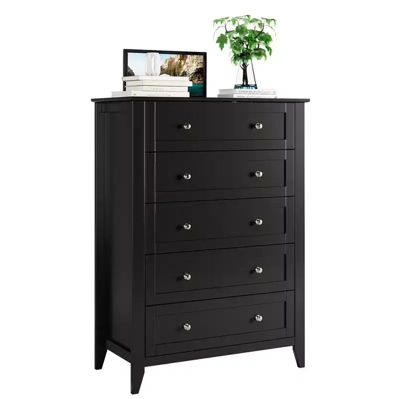 Drawer Tall Nightstand, Farmhouse Style Wooden Storage Cabinet with Deep Drawers & Metal Knobs,for Bedroom, Living Room, and HallwayBLACK