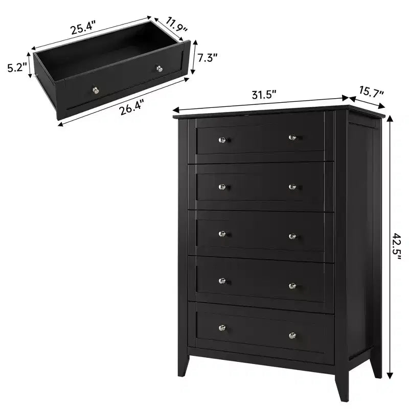Drawer Tall Nightstand, Farmhouse Style Wooden Storage Cabinet with Deep Drawers & Metal Knobs,for Bedroom, Living Room, and HallwayBLACK