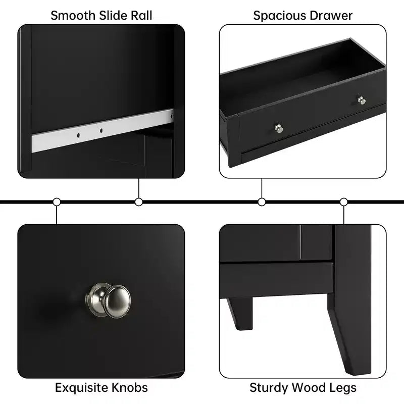 Drawer Tall Nightstand, Farmhouse Style Wooden Storage Cabinet with Deep Drawers & Metal Knobs,for Bedroom, Living Room, and HallwayBLACK