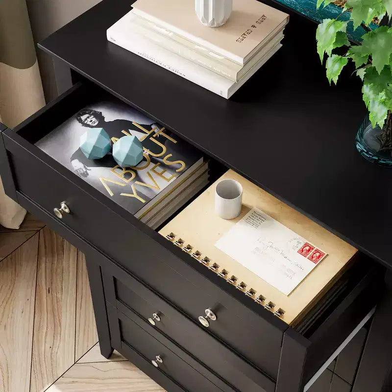 Drawer Tall Nightstand, Farmhouse Style Wooden Storage Cabinet with Deep Drawers & Metal Knobs,for Bedroom, Living Room, and HallwayBLACK