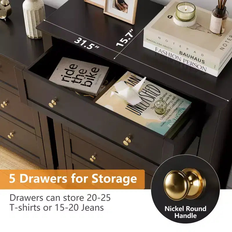 Drawer Tall Nightstand, Farmhouse Style Wooden Storage Cabinet with Deep Drawers & Metal Knobs,for Bedroom, Living Room, and HallwayBLACK