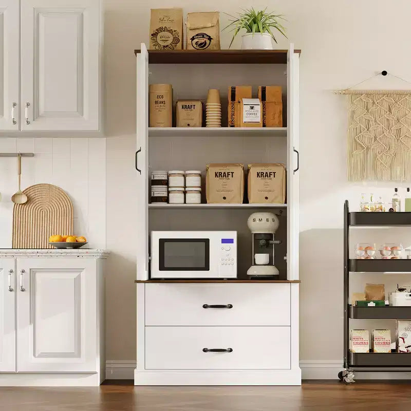 Farmhouse Kitchen Pantry Cabinet,Wood Kitchen Cabinet with Barn Door,Drawers and Adjustable Shelf, Storage for Dining Room,Living Room,Office