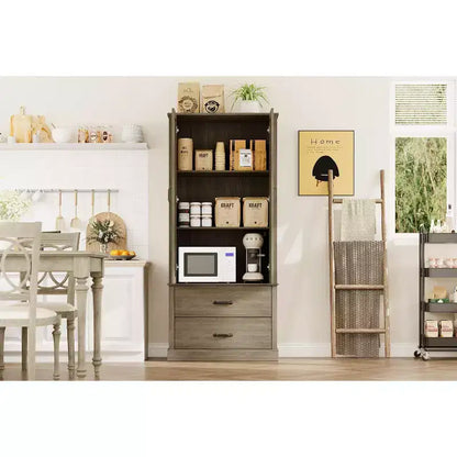 Meuble de rangement de cuisine de ferme, buffet de cuisine en bois avec porte coulissante, tiroirs et étagère réglable, rangement pour la salle à manger, le salon, le bureau