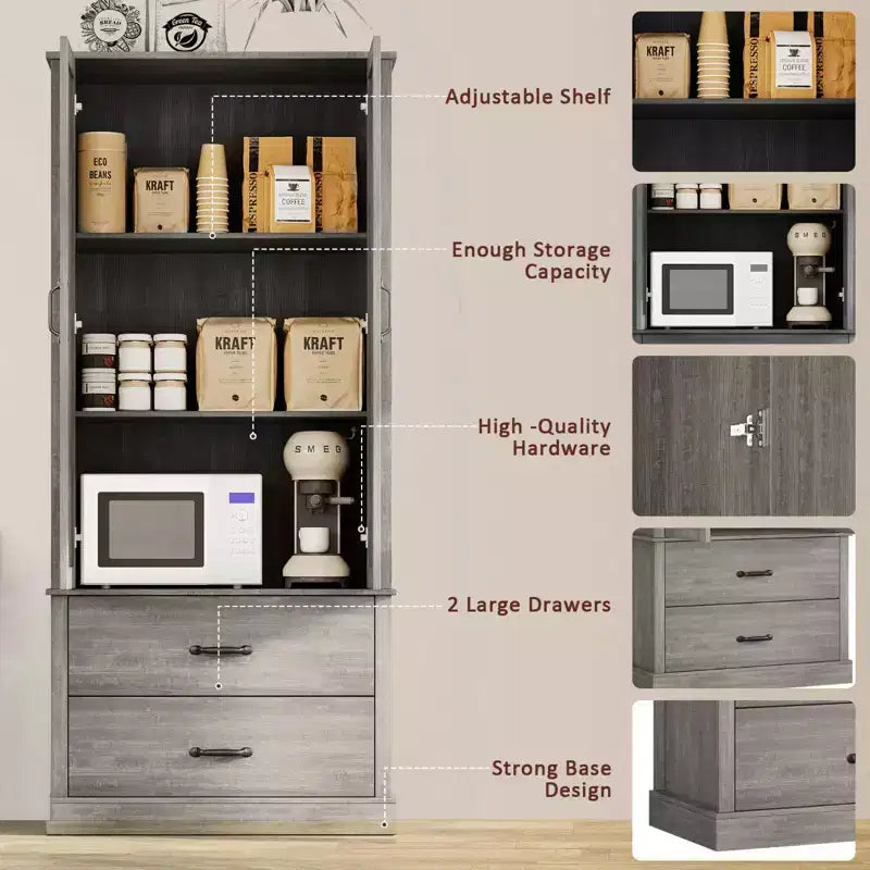Farmhouse Kitchen Pantry Cabinet,Wood Kitchen Cabinet with Barn Door,Drawers and Adjustable Shelf, Storage for Dining Room,Living Room,Office