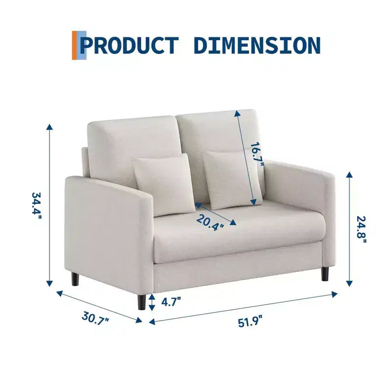 51 Cloud-Like Loveseat Sofa - Plush 2-Seater with Pocket Springs for Small Spaces Apartment Living Room