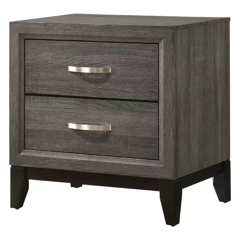 25" Modern 2-Drawer Nightstand with Metal Handle, Gray Foil Finish