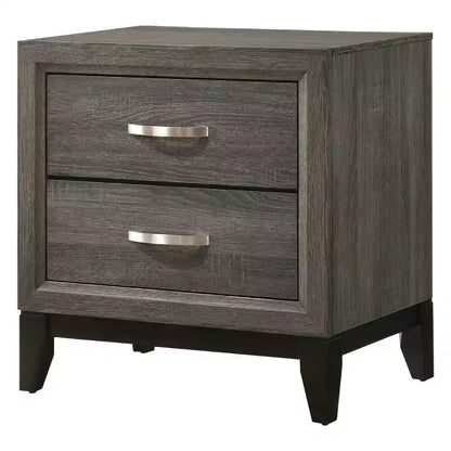 Table de chevet moderne de 25 po à 2 tiroirs avec poignée métallique, fini feuille gris