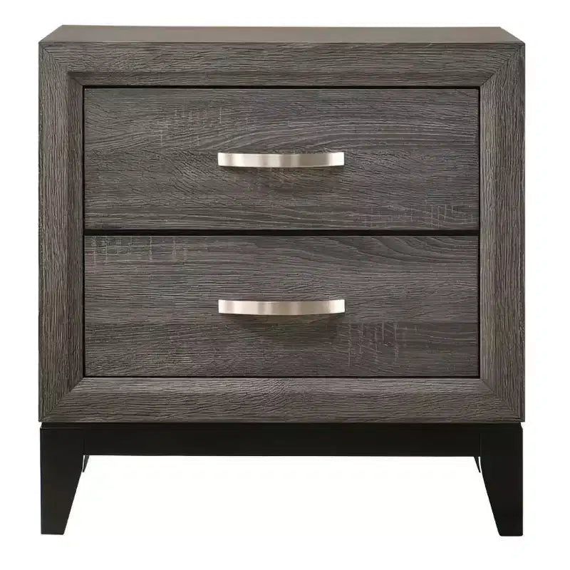 25" Modern 2-Drawer Nightstand with Metal Handle, Gray Foil Finish